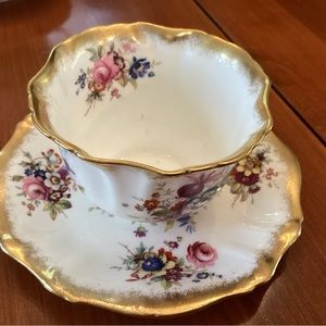 Hammersley. Lady Patricia English bone china teacup saucer.  White pink floral.